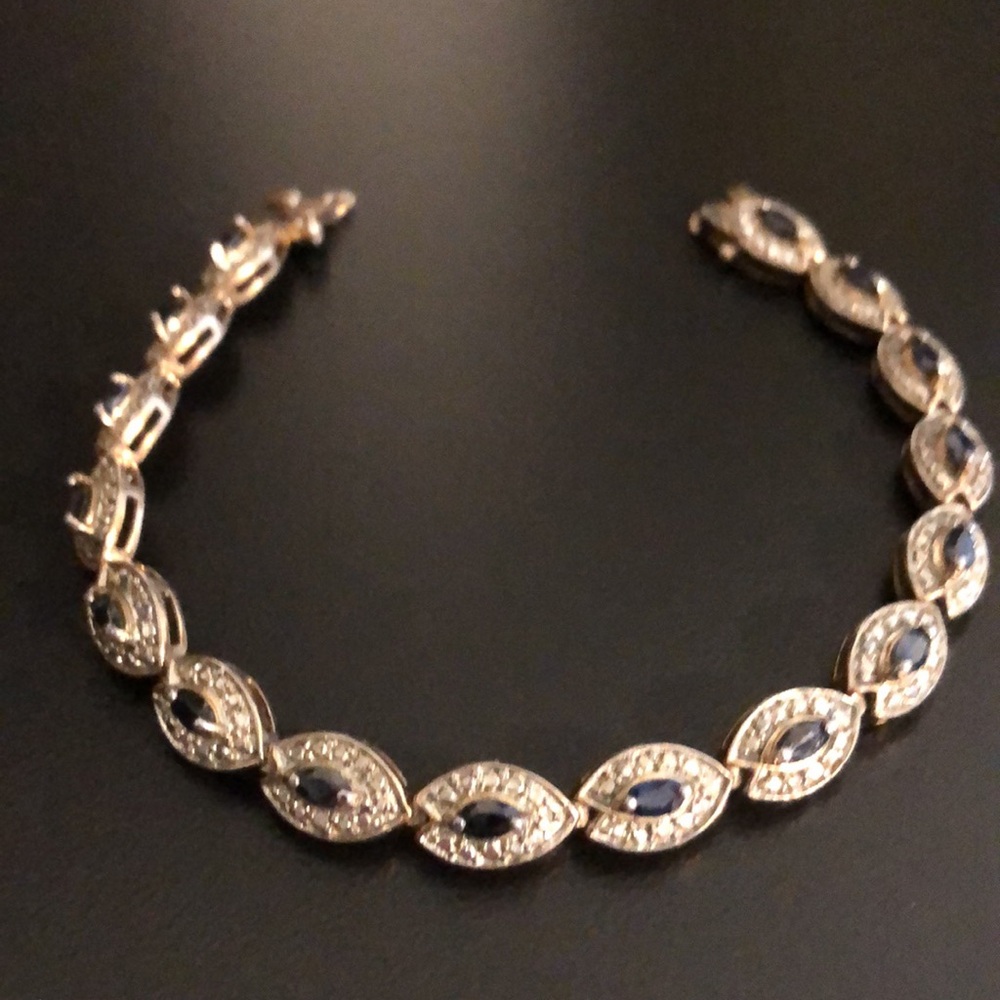 Vintage Estate Sterling Silver Sapphire Tennis Bracelet